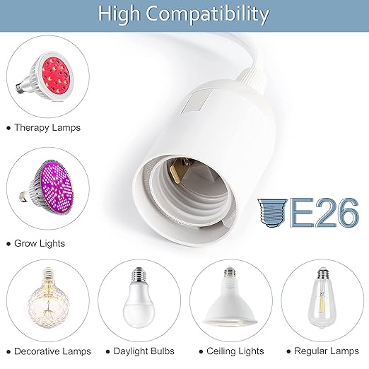 JACKYLED Extension Hanging Lantern Cord Cable 15Ft UL 360W with E26 E27 Socket On/Off Button Pendant Lighting