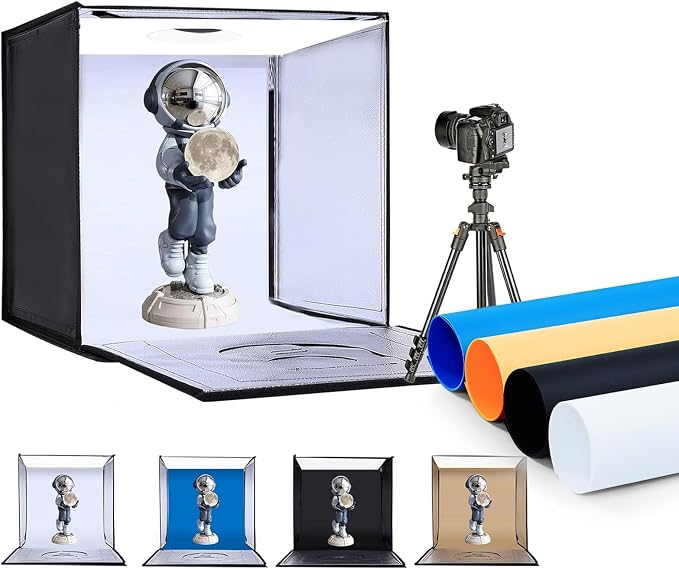 Photo Studio Light Box, 20"x20" Professional Photography Photo Light Box with 160 LEDs Lights & 4 Color Backgrounds for Product Picture Photography
