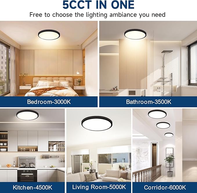 7.5Inch LED Ceiling Lights, 5 Colors Selectable (3000K/3500K/4500K/5000K/6000K) Flush Mount Ceiling Lights, Super Slim LED Ceiling Light Fixtures 0.87Inch for Living Room