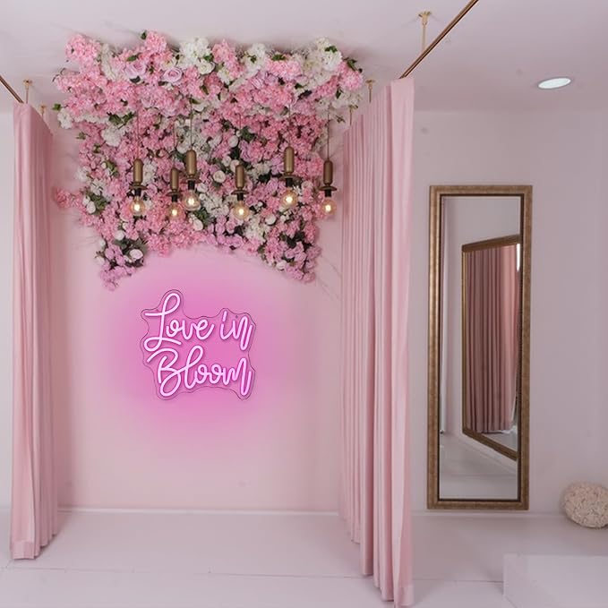 Love In Bloom Neon Sign for Wall Decor Letter Neon Light for Bridal Shower Dimmable Wedding Neon Light Sign for Wedding Decoration