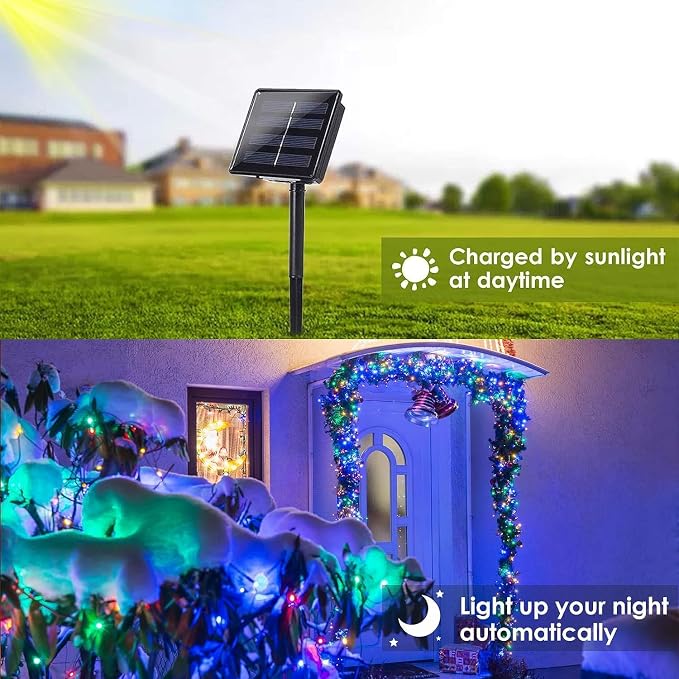 Solar String Lights Outdoor, 2Pack 200LED 80FT Fairy Lights, Multicolor | 8 Modes, Memory, Auto On/Off, Waterproof Copper Wire Twinkle Lights for Outside Garden Tree Patio Fence Christmas Decor