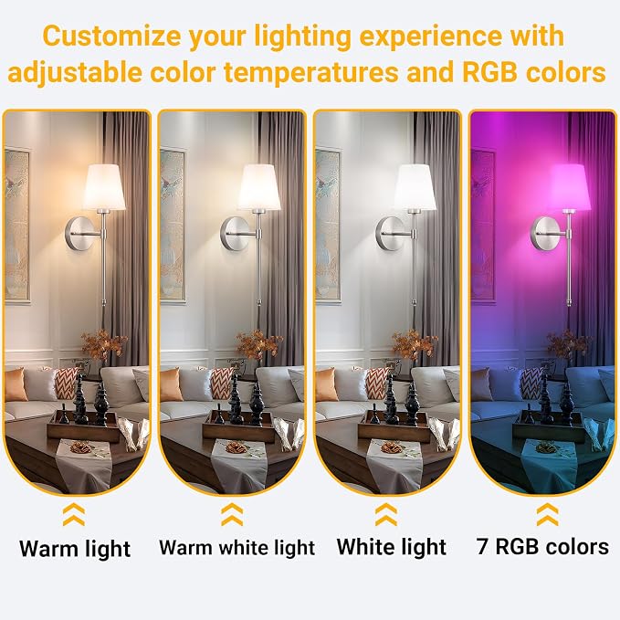 Vimhou Peel and Stick Wall Sconces, Stick On Wall Sconce Set of 2, Battery Operated Wireless Wall Light, No Drill Adhesive Wall Lamp, Corn Bulb with 10000mAh Rechargeable Battery, Bedroom Wall Decor