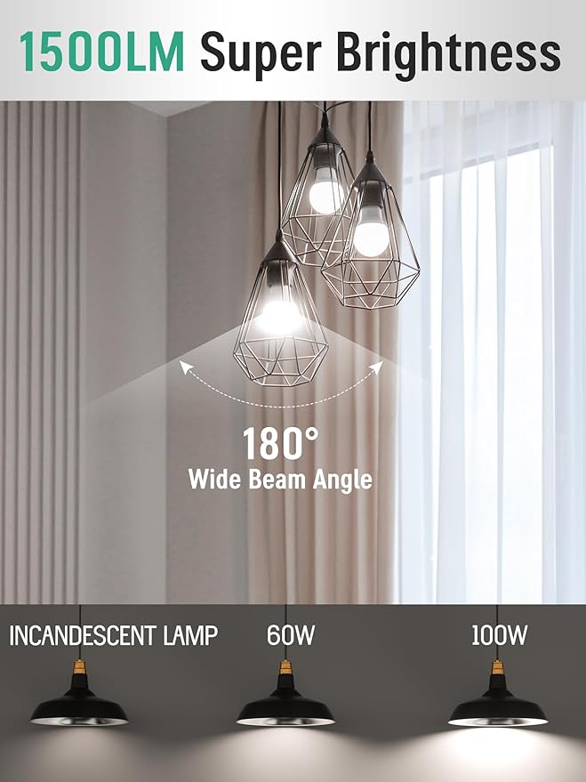 12 Pack LED Light Bulbs 100 Watt Equivalent, A19 15W Natural White 4000K, 1500 Lumens Super Bright E26 Standard No Flicker Energy Saving Lamp Bulb for Home, Bedroom, Office, 15000 Hrs, Non-Dimmable