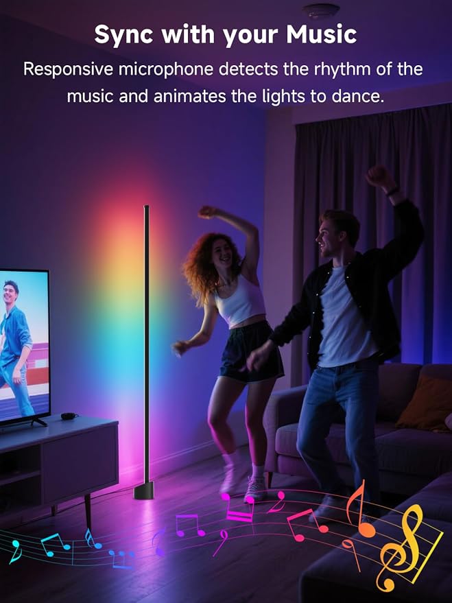 Corner Floor Lamp, Corner Lamp with App & Remote Control, Smart RGBIC Corner Light with 16 Million Colors & 68+ Scene, Music Sync, Timer Setting, Ambient Lighting for Living Room,Bedroom,Gaming Room