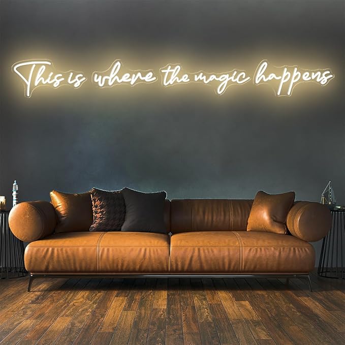 Super Large This Is Where The Magic Happens Neon light, 83” This Is Where The Magic Happens Neon Sign Large with Remote Dimmer, Neon Light Signs for Wedding, Birthday, Christmas Party, Warm White