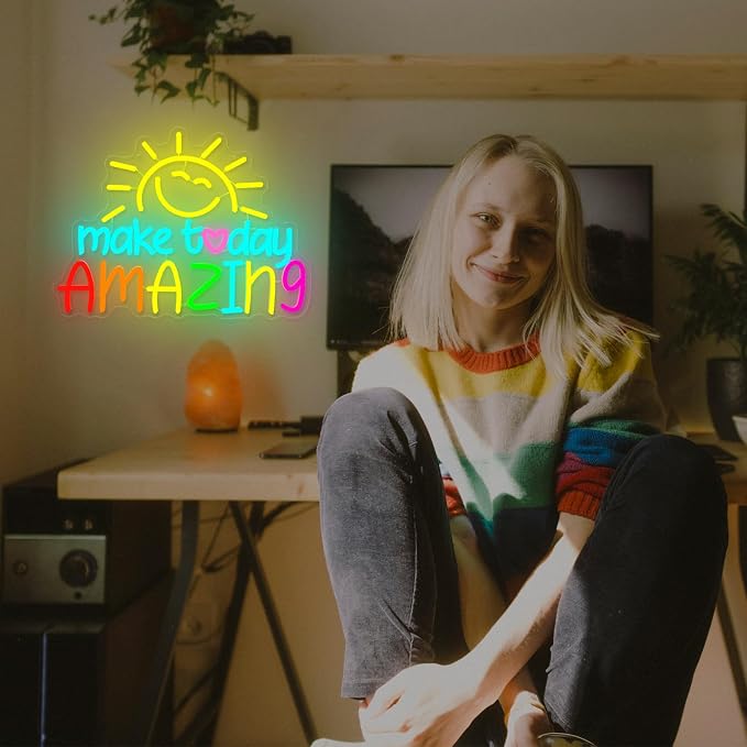Make Today Amazing Neon Sign Inspirational Letter Neon Light for Wall Decor | Lemon Yellow Sunrise LED Neon Lights Sign for Classroom Office Bedroom Wedding Cafe Birthday Party Backdrop Decorations