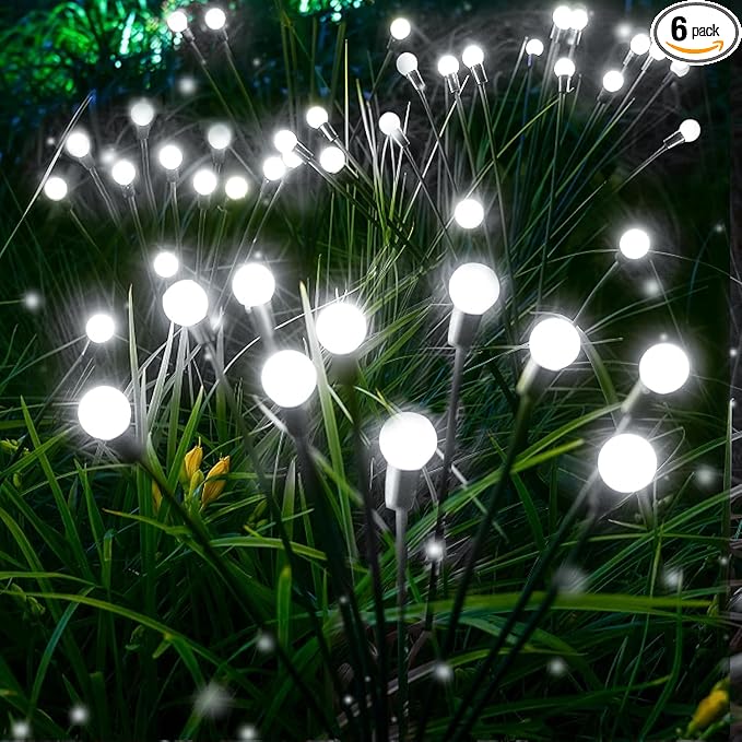 6 Pack Solar Firefly Lights Outdoor Swaying Garden Decor 48 LED Cool White | 2 Lighting Mode, Auto On/Off, Sway with Wind, Waterproof Solar lights Outdoor for Garden Yard Pathway Landscape Decorations