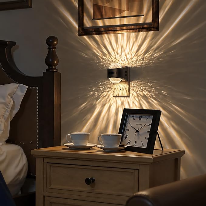 Motion Night Light Projector Dimmable 3 Colors Warm Rotatable | night lights plug into wall, dusk to dawn & motion sensor, 180°rotating, 3000K 5000K amber bedroom hallway bathroom decor