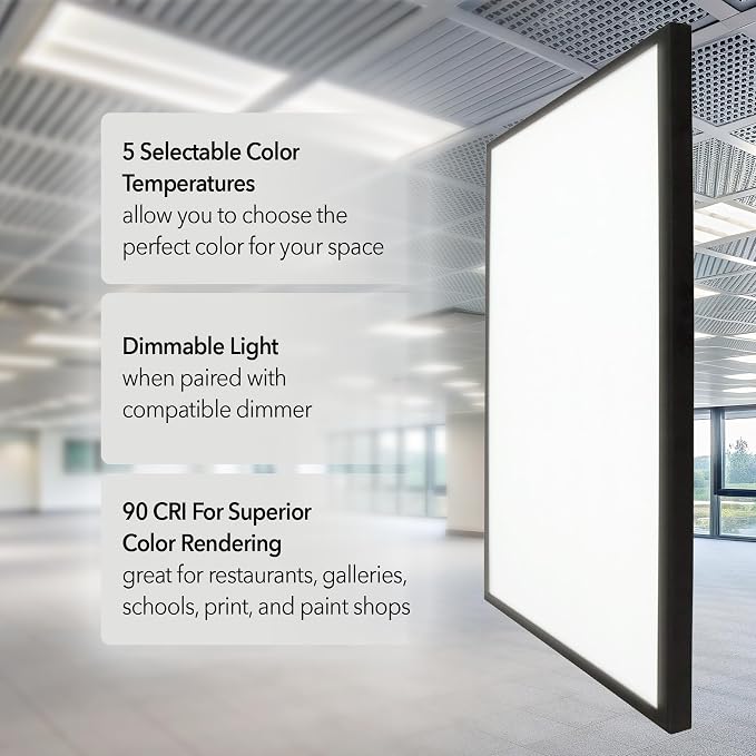 2'x2'4200 Lumen 6 Pack LED Flat Panel,Flush Mount and Drop Ceiling | Black Trim 5 CCT, 3 Level Dim,CRI 90 for Home and Office (2x2 Feet)
