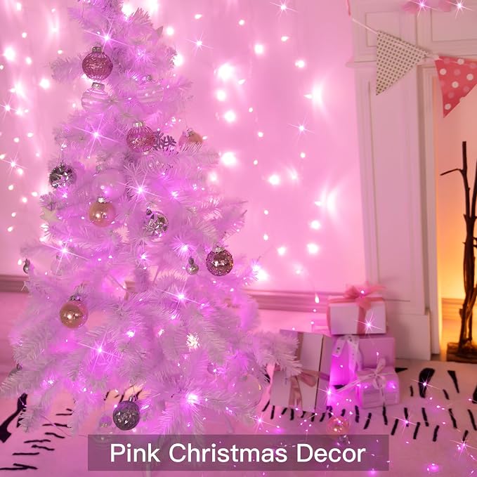 Pink Valentine Day Fairy Lights Battery Operated, 66ft 200 LED String Lights with Remote & Timer, Waterproof Twinkle Lights for Bedroom, Romantic Wedding, Party, Indoor & Outdoor Decor