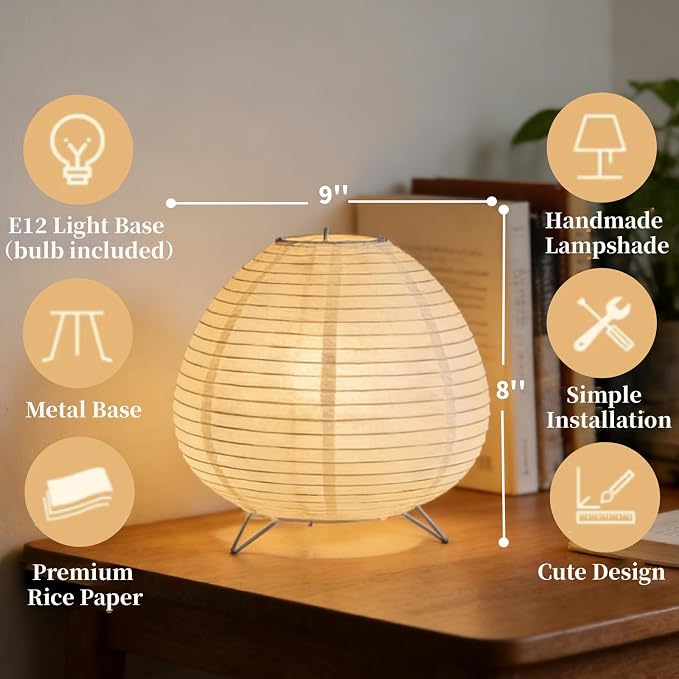 Small Paper Lamp, Japanese Lamp Lantern Table Lamp, Paper Table Lamp, Lantern Lamps for Desk Bedrooms Bedside Night Light (Raindrop)