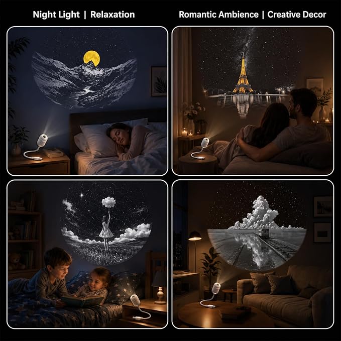 Galaxy Star Night Light Projector, 2-in-1 Portable with 12 Projection Films, 360° Adjustable Control Eye‑Caring LED Night Light for Kids Adults Bedroom Home Ceiling Car Decor Gift (Black)