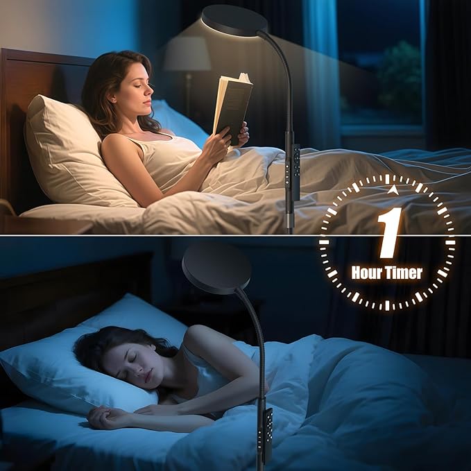 Floor Lamp, Adjustable Height Floor Lamps for Living Room Bedroom, 120 LED Super Bright Standing Lamp Remote & Touch Control Dimmable Gooseneck Tall Stand Reading Lamp for Office Craft, Black