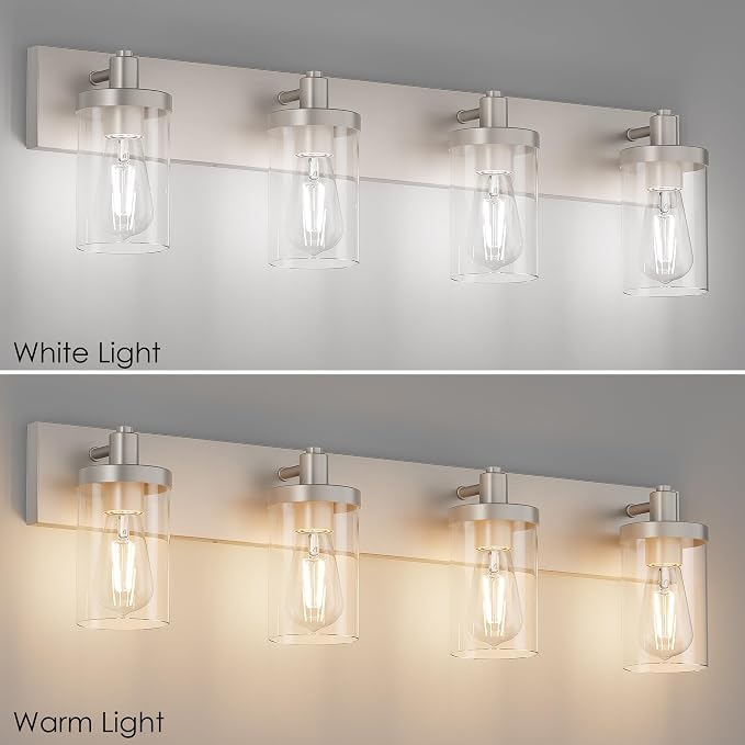 Aipsun Brushed Nickel Bathroom Light Fixtures 4 Lights Vanity Light for Bathroom Lighting Fixtures Over Mirror(Exclude Bulb)