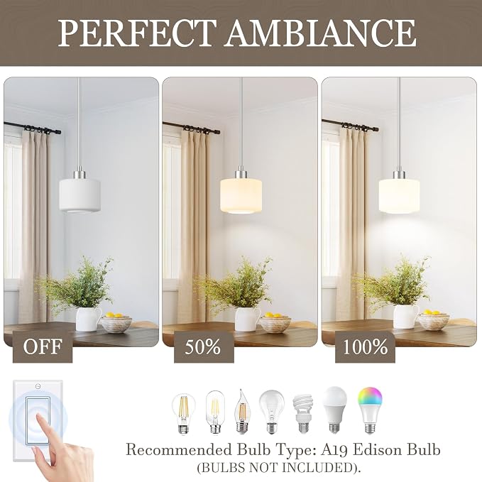 Milk Glass Pendant Lights Kitchen Island 2 Pack, Modern Brushed Nickel Hanging Light Fixtures with Rods, Mini Kitchen Pendant Lighting Over Island for Sink Bathroom, OS-YQ8153-2PBN