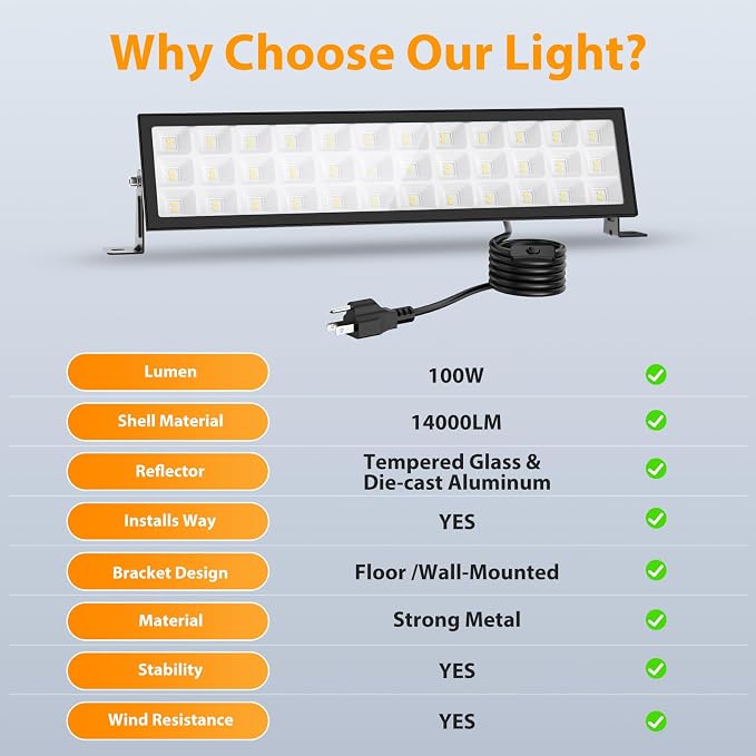 Shop Lights for Workshop,2pack 100w Led Shop Light,14000lm Super Bright Plug In Garage Lighting,IP66 Waterproof Work Lights,4.92ft Power Cord And On/Off Switch,6500k Outdoor Flood Light For Warehouse