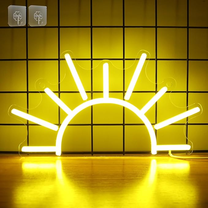 Attivolife Sunrise Neon Sign for Wall Decor, Sunset Night Light with Dimmable, Light up Sun LED Acrylic Bedroom Home Lamp, Best Gifts for Birthday Party Christmas Wedding Bar Aesthetic(Golden Yellow)
