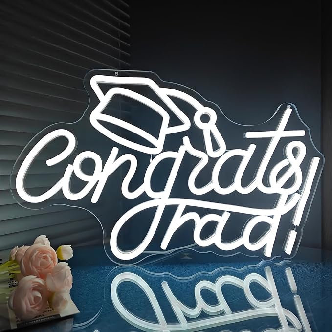 Congrats Grad Neon Sign with Graduation Cap Dimmable Congrats Led Light Up Sign for Class of 2025 Congrats Grad Sign for Backdrop Graduation Party Room Celebration Gifts