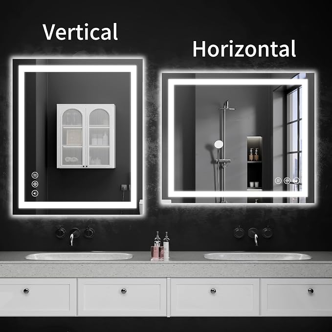 30"x36" LED Bathroom Mirror with Lights, Dimmable, Anti-Fog, Lighted Bathroom Vanity Mirror for Wall, Backlit + Front Lit, Memory Function, Shatter-Proof, Tempered Glass