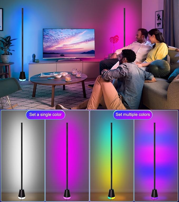 Ericlin 2PCS Smart RGB LED Corner Floor Lamp with App and Remote Control | 16 Million Colors & 68+ Scene, Music Sync, Timer Setting, Ideal Standing Lamp for Living Rooms, Bedrooms, Gaming Rooms