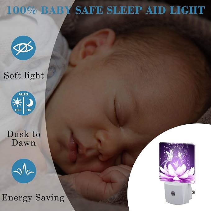 Beautiful Lotus Flower and Butterfly Night Light Plug into Wall with Dusk to Dawn Sensor Cute Nightlight for Kid Girls Boys Women Men Room Decor, Hallway, Kitchen, Bathroom, Nursery, Stairs