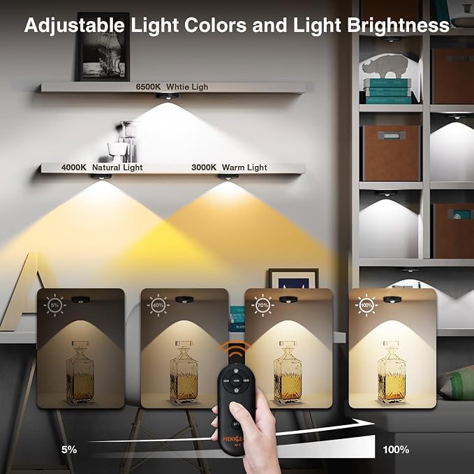 Puck Lights with Remote Control,Under Cabinet Lighting,black,5PCS | 2200mAh Rechargeable Push Light,3 Color Temperatures Dimmable Under Cabinet,Closet Light,Tap Light for Shelf,Bookcase