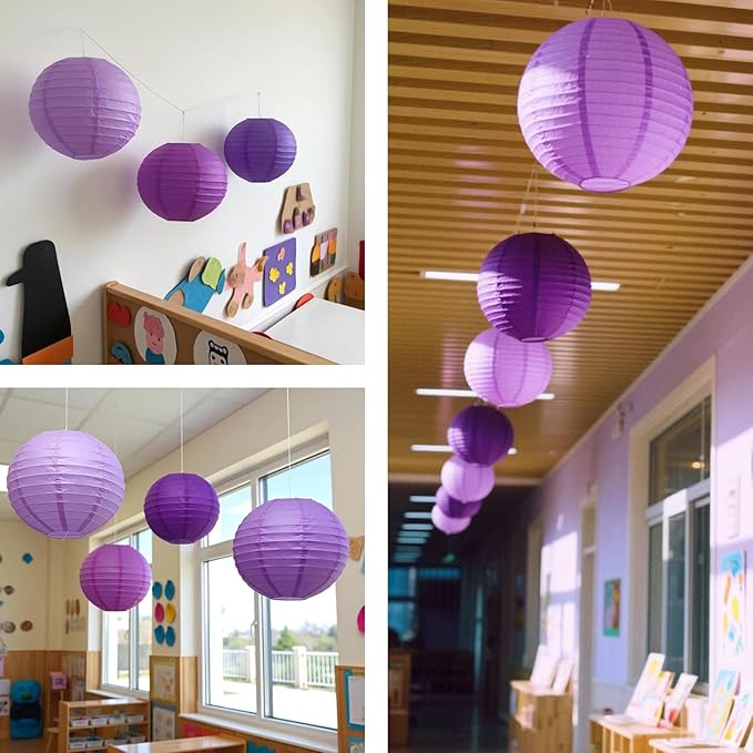 Chinese Paper Lanterns for Birthday Party Decorations – Hanging Rainbow Lanterns for Ceiling Decor, Classroom, Wedding, and Home Party – Pack of 18,Purple and Dark Purple(8/10/12-Inch)