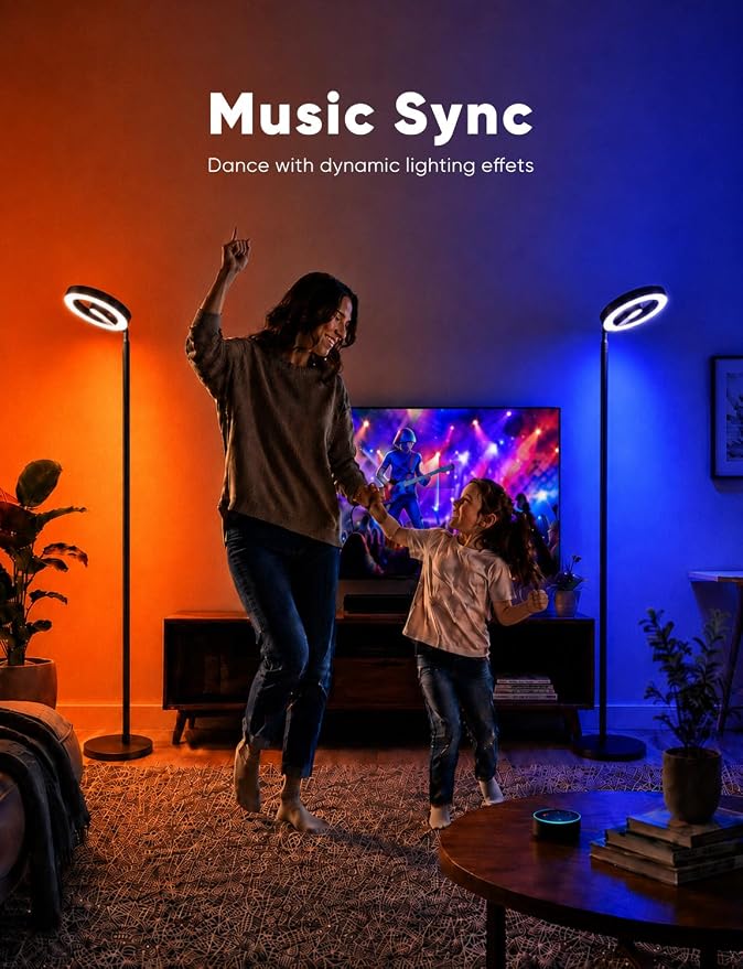 LED Floor Lamp RGBCW, 48W Torchiere Lamp 74 Inch, Ambient Lighting | Dual-Sided, Modern, Dimmable, Color Changing Corner Light for Living Room/Bedroom/Reading/Working, Alexa Compatible, Black