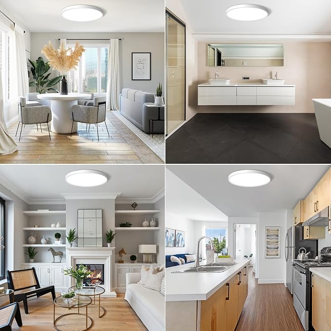 LED Flush Mount Ceiling Light Fixture 12Inch, 24W Flat Light,5000K Ultra Thin Surface Panel Low Profile for Bedroom Kitchen Bathroom Garage Living Room, White (DC-CJ-0030-24W-50K)