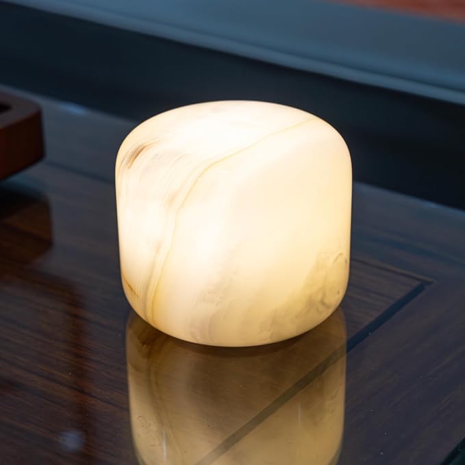 Marmor Marble Lamp Table Lamp Unique Lamp Type-C 3 Way Bedside Lamp Ambient Lighting for Bedroom Night Stands Night Light Decorative LED Warm Ambient Portable Lamp for Rechargeable (Eastern Jade Glow)