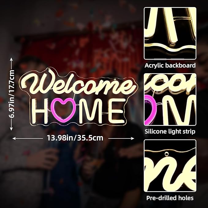 Welcome Home Neon Signs for wall decor Neon Lights USB Led Sign Dimmable Welcome Home Sign for Military Army Returning Homecoming Party Decorations