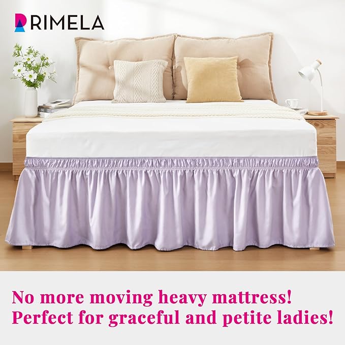 RIMELA Lavender Purple Bed Skirt Queen Size 15 Inch Drop, Wrap Around Elastic Bedskirt, Dust Ruffle for Adjustable Bed Base Machine Washable Easy to Install Bed Skirts