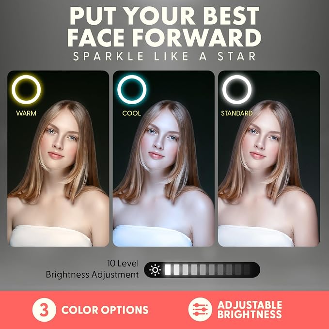 11" Selfie Ring Light with 61" Tripod Stand, LED Ring Light with Phone Holder, Wired Control USB, 10 Brightness Levels, 3 Color Modes, Adjustable for Video Recording, Zoom Meetings, and YouTube