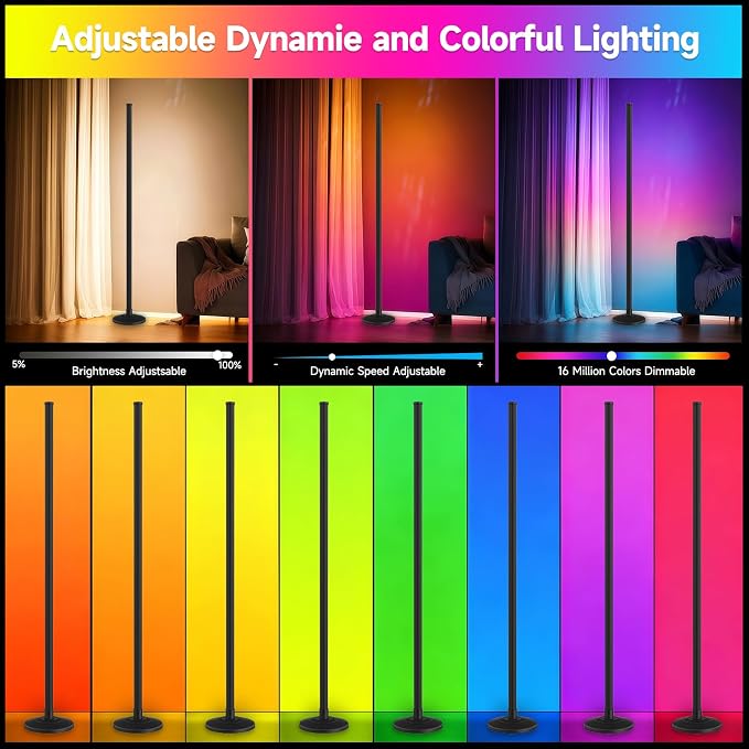 Bevenus RGB Corner Floor Lamp,1800LM LED Standing Lamp for Gaming Room,1P | Music Sync,Smart App Control,16 Million DIY Colors,Dynamic Scenes,Modern Ambient Lighting for Bedroom Living Room