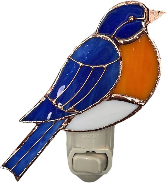 Gift Essentials Bluebird Plug in Night Light - Stained Glass Nightlight with On/Off Rocker Switch - Includes One 4 Watt Replaceable Incandescent Warm Glow Bulb