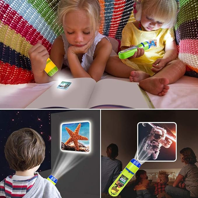 Yeelan 2PCS Projector Torch Projection Light Torches lamp Flashlight Dinosaur, Sea Animals, Space, Animal, 26 Letter Educational Learning Bedtime Night Light for Child,Kids (120 Images, 5 Themes)