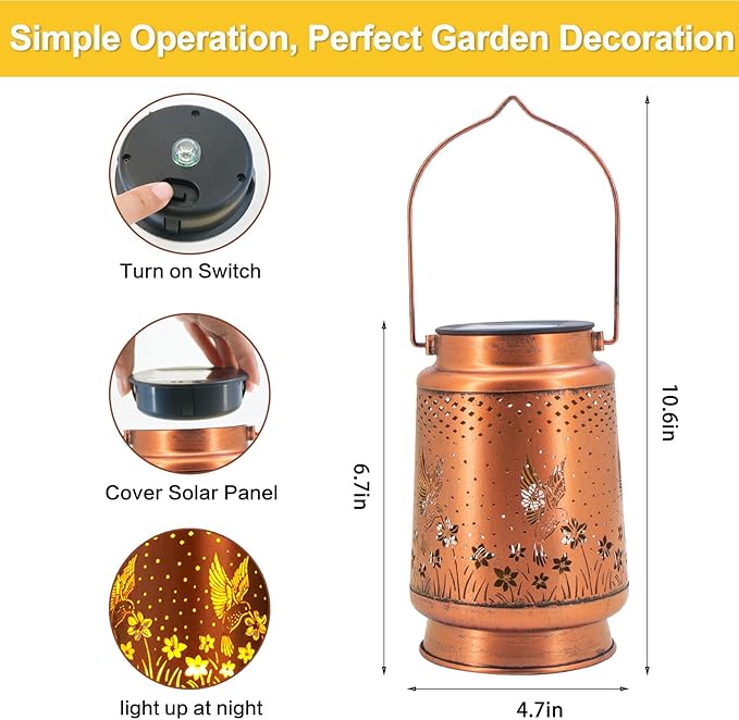 Mothers Day Gifts, Birthday Gifts for Women, Solar Lanterns Outdoor Waterproof, Hummingbird Garden Decor Metal Hanging Decorative Solar Lights for Patio Yard, Gardening Gifts for Women Mom Grandma