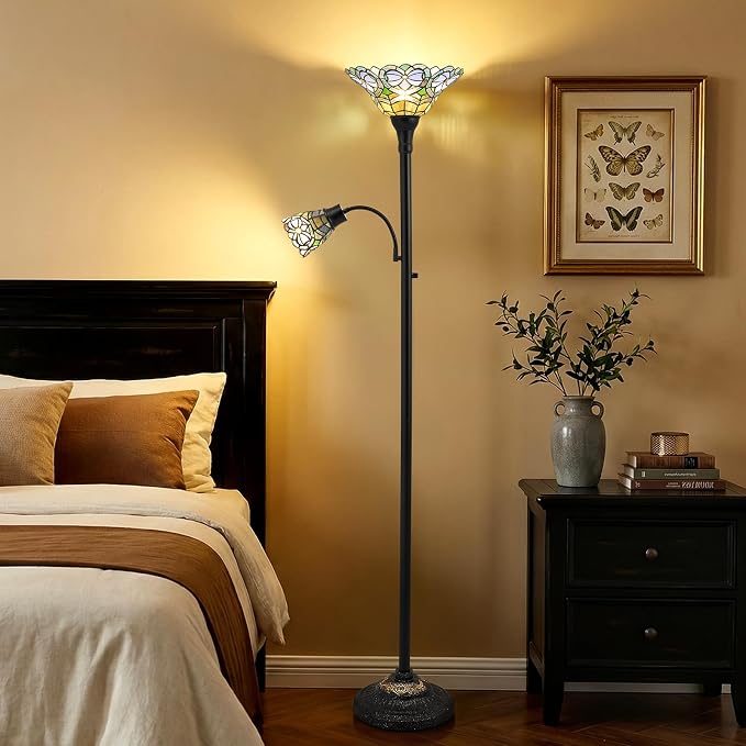 Luvkczc Tiffany-Style Floor Lamp, Stained Glass Lamp Victorian Style with Adjustable Gooseneck Reading Lamp – 70" Tall Torchiere Floor Lamps for Living Room