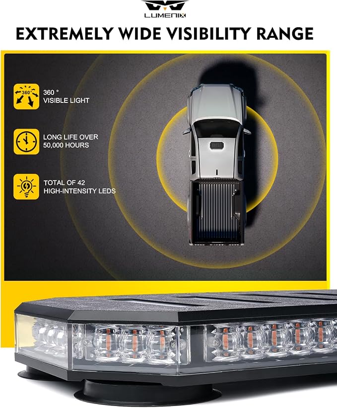 LUMENIX 42 LED Roof Top Magnetic Strobe Beacon Lights Bar, Green White | Hazard Warning Flashing Plow Lights with Controller for Construction Vehicles Tow Trucks Snowplow Work Cars,Patent Design
