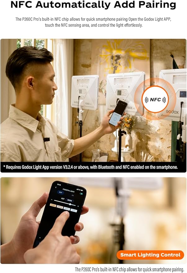 Godox P260C Pro Ultra-Thin Video Light Panel with 8800mAh Battery, APP Control 45W 4160Lux 2800-6500K CRI 98+ Dimmable Bi-Color 18" Soft Light Panel for Photography YouTube Recording Game Live Stream