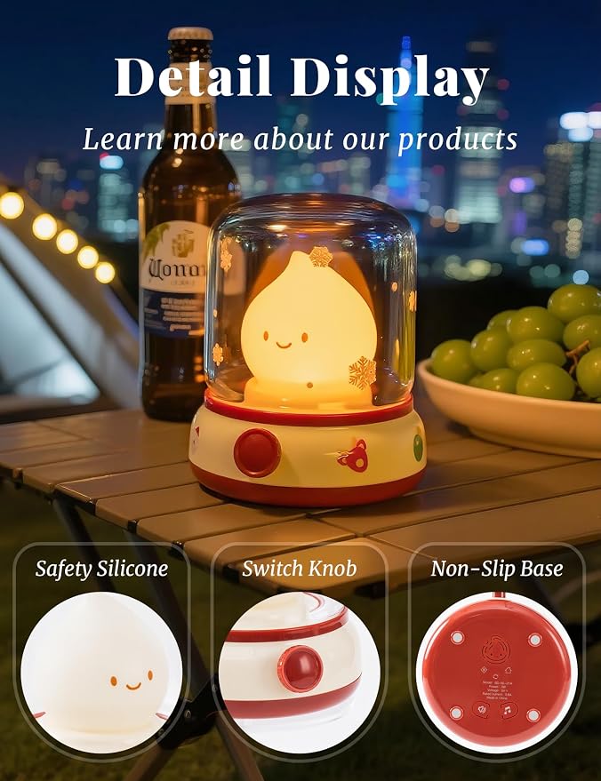 Christmas Flame Night Light, Cute Night Light with White Noise, Dimming, Rechargeable Portable Small Table Lamp, Best Idea for Christmas Gift Decor