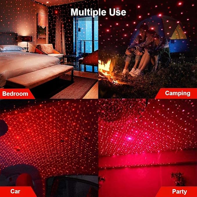 USB Star Night Light, Star Projector Night Light, Car Roof Lights, Portable Adjustable Romantic Star Projector Decor for Car, Ceiling, Bedroom, Party (Green&Red) 2 pc