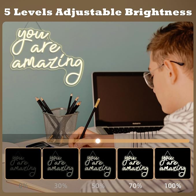 You Are Amazing Neon Sign Warm White Usb Word Neon Lights for Wall Decor Led Letter Light Up Sign for Classroom Bedroom Home Bar Man Cave Party Birthay Wedding Gifts