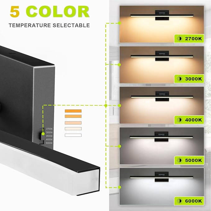IZORRO Modern Bathroom Vanity Light 24 inch, Rotatable, 16W Dimmable Led Bathroom Light Fixture Over Mirror, Black Vanity Light Bar (5 Color Temperature)