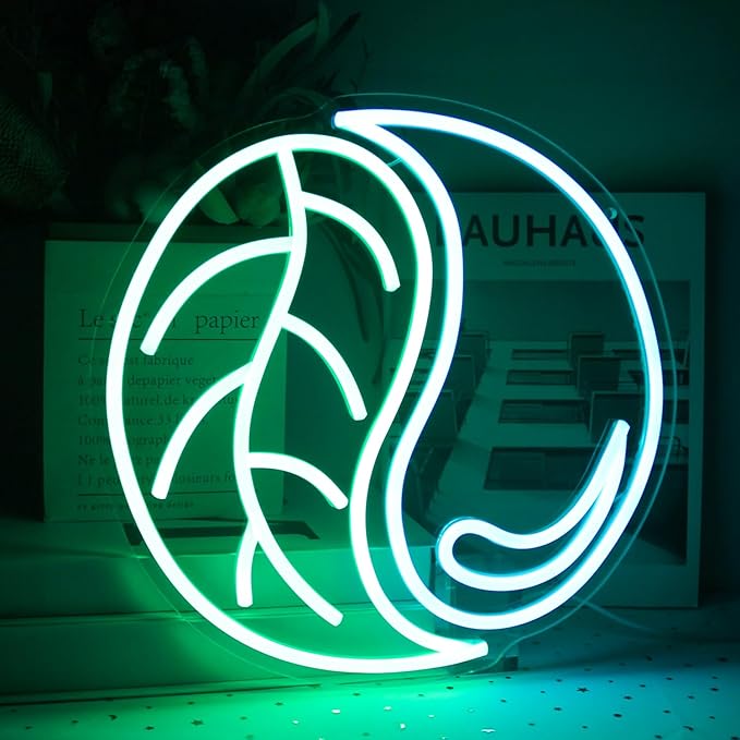 Yin Yang Neon Sign Green Leaf Neon Light Blue Water Drop LED Signs for Wall Tai Chi Neon Signs for Bedroom Neon Wall Sign Light Up Sign for Living Room Game Room Man Cave Office Decor