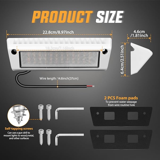 Nilight 2PCS 9 Inch RV Exterior Lights Amber Beam for RV Trailer Camper SUV | 2PCS LED porch scene cargo light, white aluminum housing, 12V 24V waterproof for RVs trailers campers 5th wheels