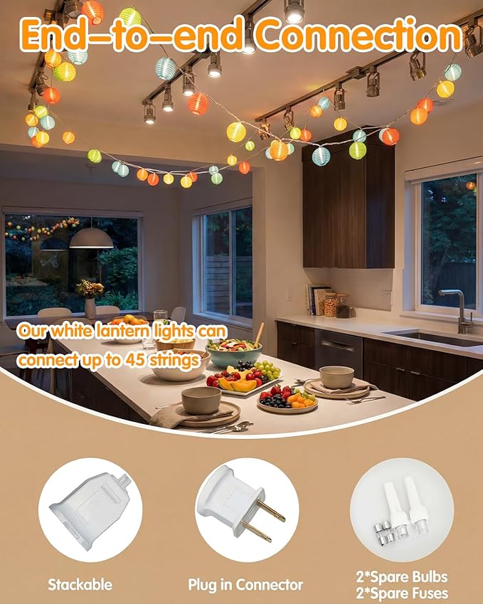 SUNSGNE Lantern String Lights, 8.5FT Indoor Lantern Christmas Lights with 10 LED Colorful Lanterns for Home Patio Party Wedding Bistro Indoor Bedroom Decoration