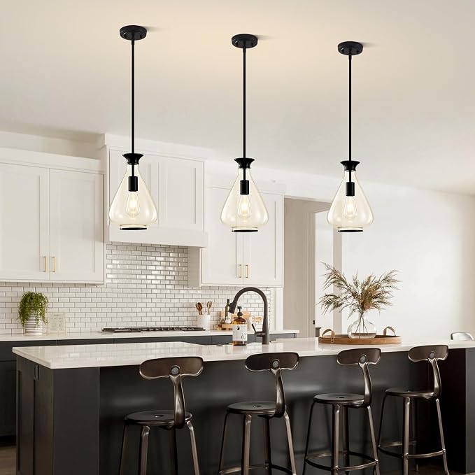Modern Pendant Lights Kitchen Island, 1 Pack Matte Black Pendant Light Fixtures with 8.5" Clear Glass Shade, Industrial Hanging Pendant Lights Fixture for Kitchen Island Dining Room Bedroom Entryway