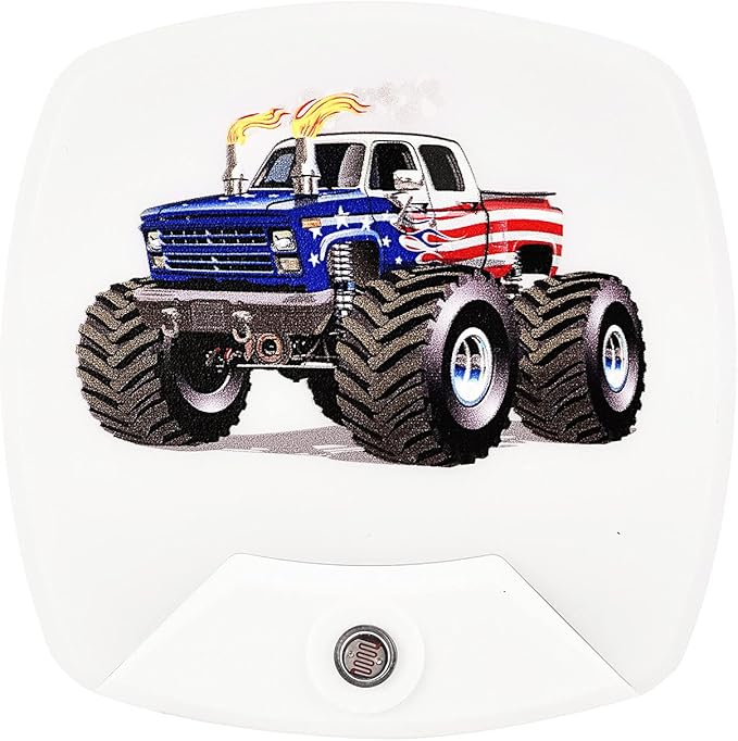 2 Pack - Cartoon Truck LED Plug-in Night Light for Kids - Wall Lamp Take Good Care Children Sleep Light Sensor Auto Controlled Nightlights for Baby Nursing