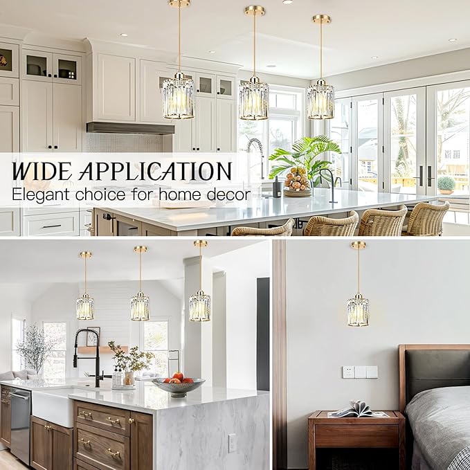 1 Pack Pendant Lights Kitchen Island, Elegant Modern Island Lights for Kitchen with Crystal Glass – Luxury Kitchen Hanging Light for Kitchen Island, Dining Table, Entryway, Restaurant